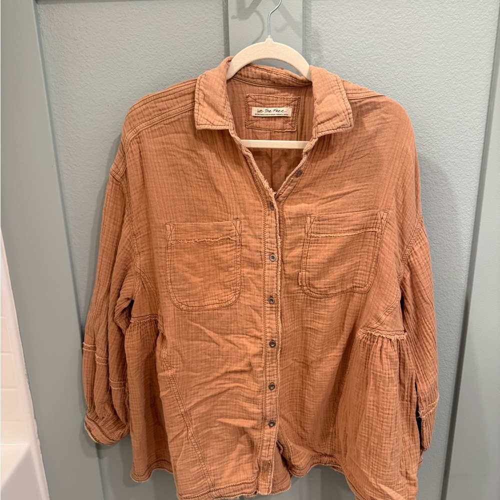 Free People The Button-Up Shirt in Peach